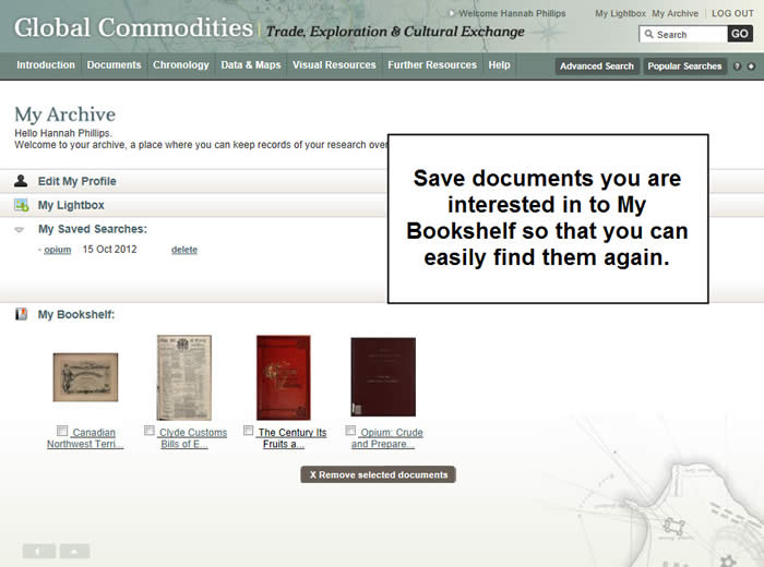 My Archive homepage with documents saved to My Bookshelf