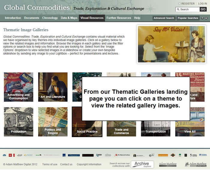 Thematic galleries landing page with thumbnails for each theme